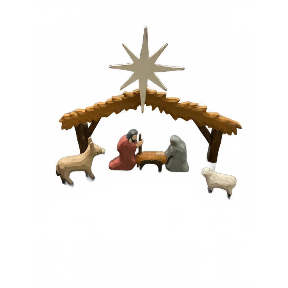 Wooden Nativity Set with Stable and Star